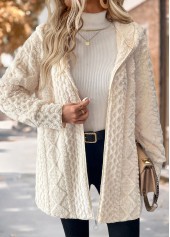 Tummy Coverage Beige Long Sleeve Hooded Coat