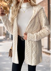 Tummy Coverage Beige Long Sleeve Hooded Coat