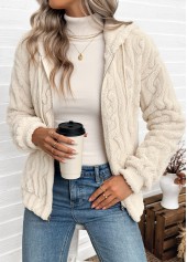 Tummy Coverage Beige Long Sleeve Hooded Coat