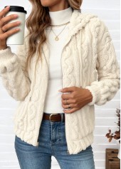 Tummy Coverage Beige Long Sleeve Hooded Coat