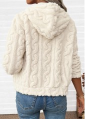 Tummy Coverage Beige Long Sleeve Hooded Coat