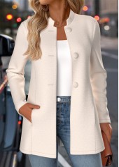 Tummy Coverage Beige Long Sleeve Stand Collar Coat