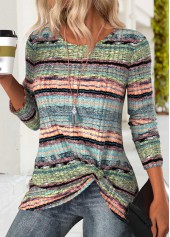 Striped Tummy Coverage Multi Color Long Sleeve T Shirt
