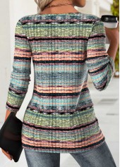 Striped Tummy Coverage Multi Color Long Sleeve T Shirt