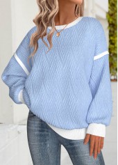 Tummy Coverage Light Blue Long Sleeve Round Neck Sweatshirt