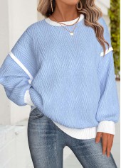 Tummy Coverage Light Blue Long Sleeve Round Neck Sweatshirt