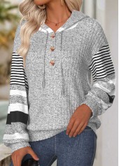 Striped Tummy Coverage Light Grey Long Sleeve Hoodie