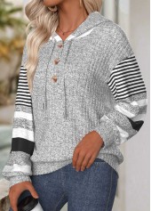 Striped Tummy Coverage Light Grey Long Sleeve Hoodie