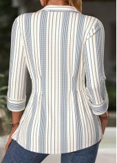 Striped Tummy Control Beige Long Sleeve Blouse