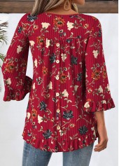 Floral Print Tummy Coverage Wine Red T Shirt