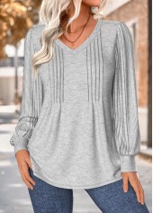 Tuck Stitch Light Grey Marl Long Sleeve T Shirt