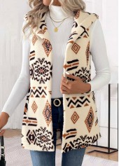 Tribal Print Patchwork Beige Sleeveless Waistcoat
