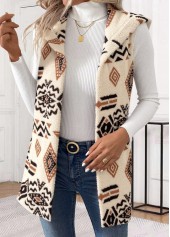 Tribal Print Patchwork Beige Sleeveless Waistcoat