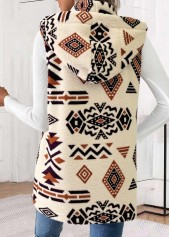 Tribal Print Patchwork Beige Sleeveless Waistcoat