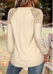Tummy Coverage Beige Long Sleeve Round Neck Sweatshirt