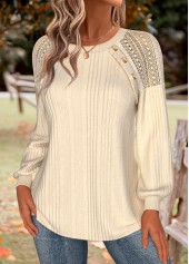 Tummy Coverage Beige Long Sleeve Round Neck Sweatshirt