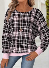 Plaid Tummy Coverage Light Pink Long Sleeve T Shirt