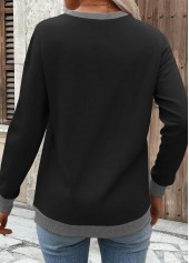 Tummy Coverage Black Long Sleeve Round Neck Sweatshirt