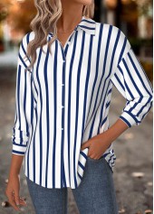 Striped Tummy Coverage Navy Long Sleeve Shirt