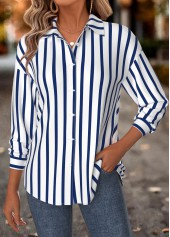 Striped Tummy Coverage Navy Long Sleeve Shirt