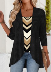 Geometric Print Tummy Coverage Black Fake Two Piece Twinset