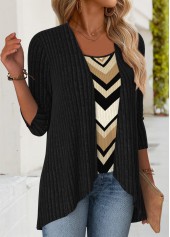 Geometric Print Tummy Coverage Black Fake Two Piece Twinset