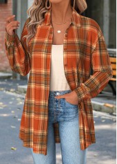 Plaid Tummy Coverage Orange Long Sleeve Shirt
