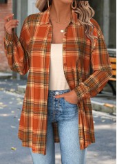 Plaid Tummy Coverage Orange Long Sleeve Shirt