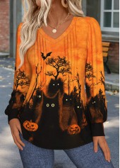 Halloween Tuck Stitch Orange Long Sleeve T Shirt