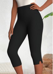 Black Elastic Waist High Waisted Capri Leggings