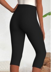 Black Elastic Waist High Waisted Capri Leggings