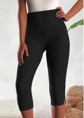 Black Elastic Waist High Waisted Capri Leggings