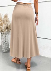 Pocket Light Camel A Line Elastic Waist Maxi Skirt