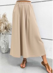 Pocket Light Camel A Line Elastic Waist Maxi Skirt