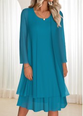 Tummy Coverage Turquoise Long Sleeve Dress and Cardigan