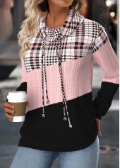 Plaid Tummy Coverage Light Pink Long Sleeve Sweatshirt