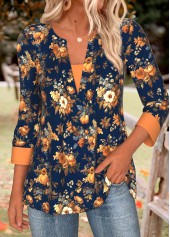 Pumpkin Print Tummy Coverage Navy Long Sleeve T Shirt