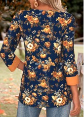 Pumpkin Print Tummy Coverage Navy Long Sleeve T Shirt