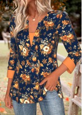 Pumpkin Print Tummy Coverage Navy Long Sleeve T Shirt