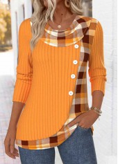 Plaid Tummy Coverage Neon Orange Long Sleeve T Shirt