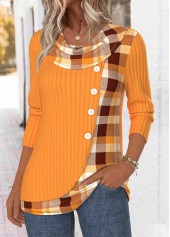 Plaid Tummy Coverage Neon Orange Long Sleeve T Shirt