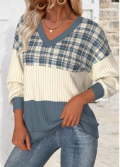 Plaid Tummy Coverage Multi Color Long Sleeve Sweatshirt
