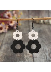 Black Hollow Floral Wood Design Earrings