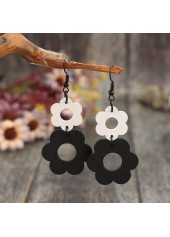 Black Hollow Floral Wood Design Earrings