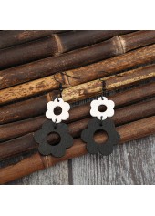 Black Hollow Floral Wood Design Earrings