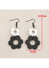 Black Hollow Floral Wood Design Earrings