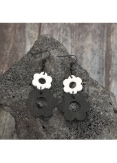 Black Hollow Floral Wood Design Earrings