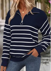 Striped Tummy Coverage Navy Long Sleeve Sweatshirt