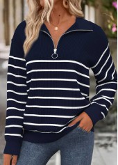 Striped Tummy Coverage Navy Long Sleeve Sweatshirt