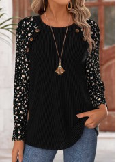 Ditsy Floral Print Tummy Coverage Black T Shirt